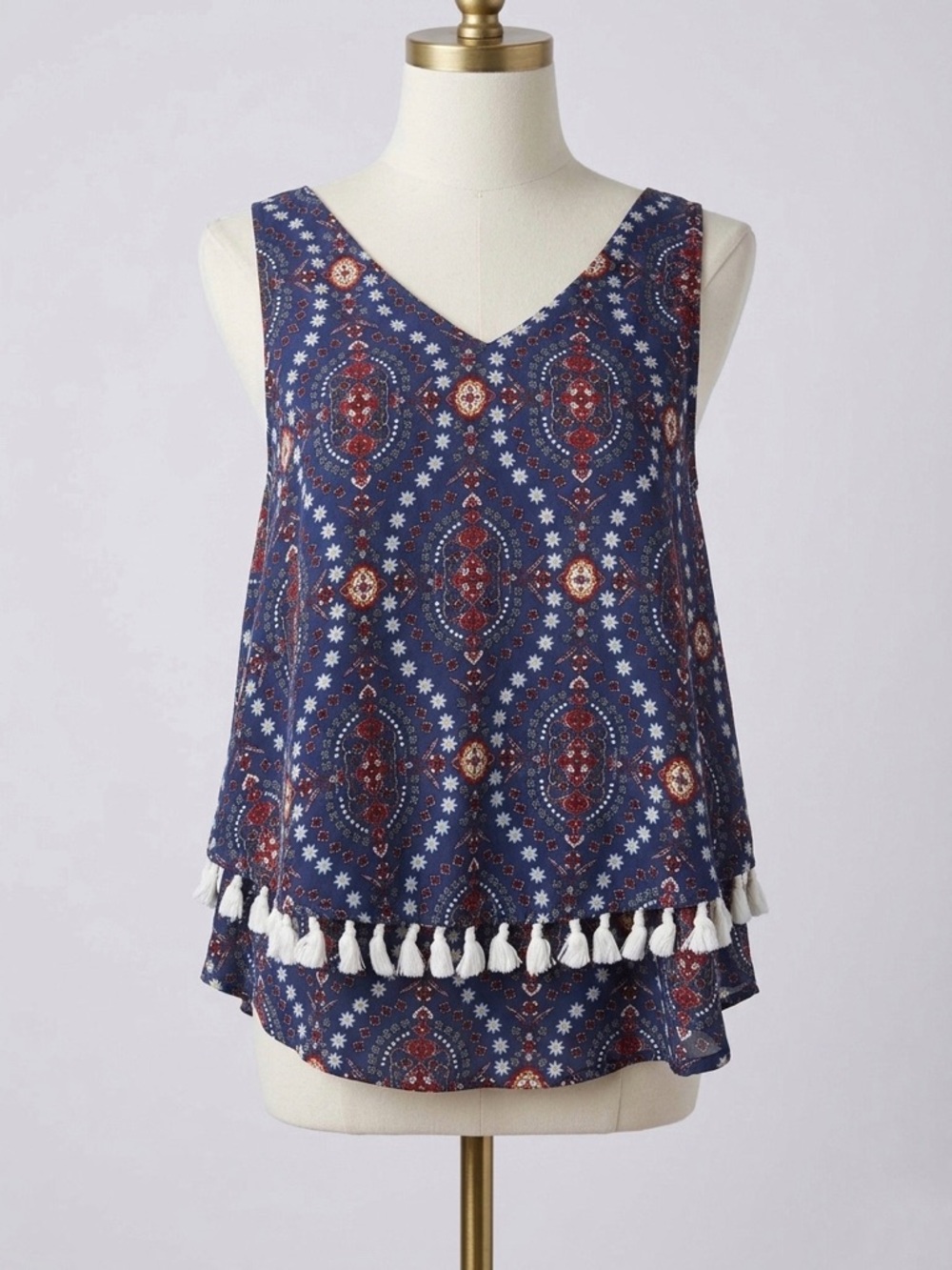 Alya Navy Bohemian Tassel Swing Tank Top